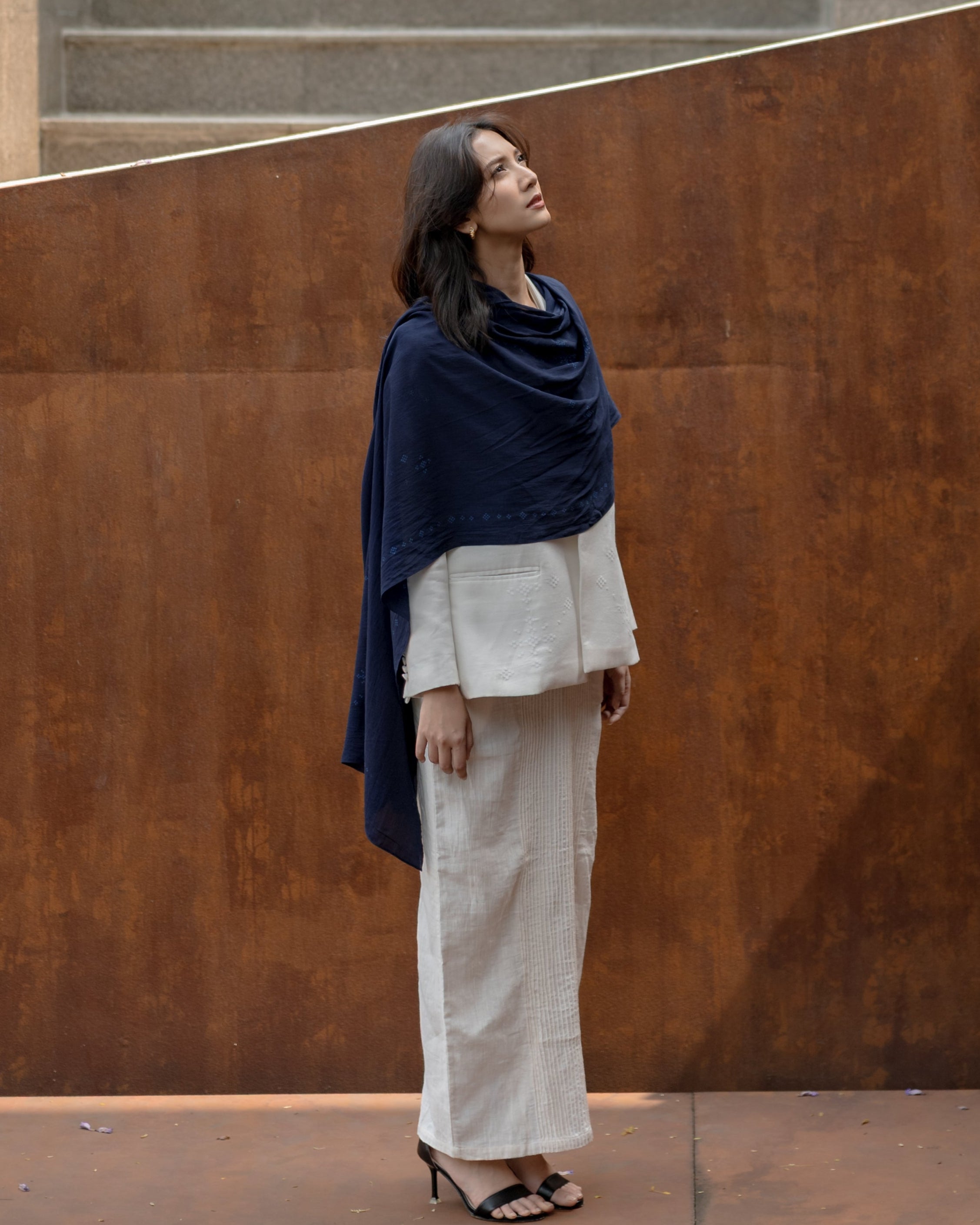 Unisex Indigo Long Scarf – Lightweight Hand-Dyed Cotton Scarf with Natural Indigo Stars