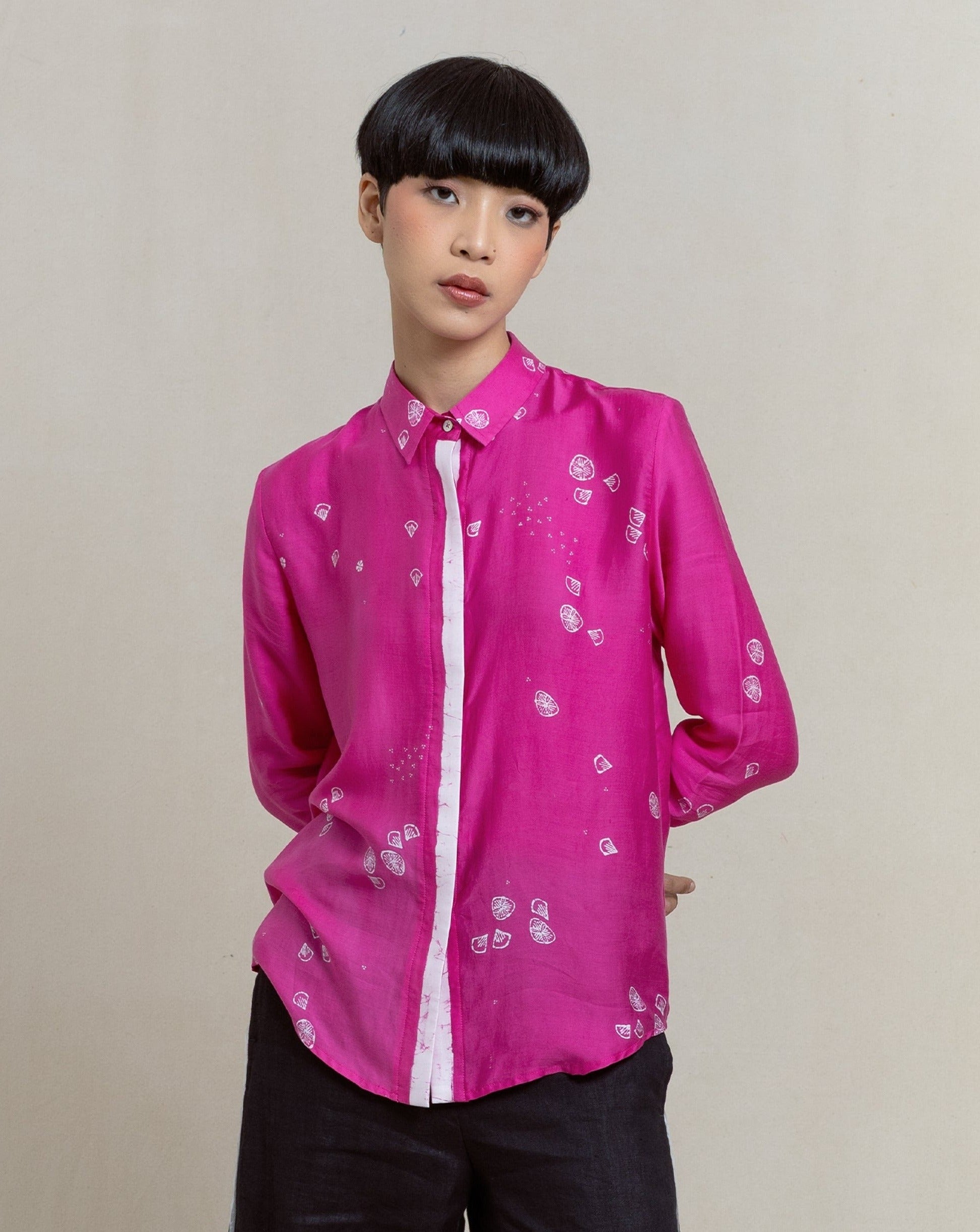 boss lady shirt, women's shirt. women's pink blouse, pink shirt, batik tulis, batik shirt