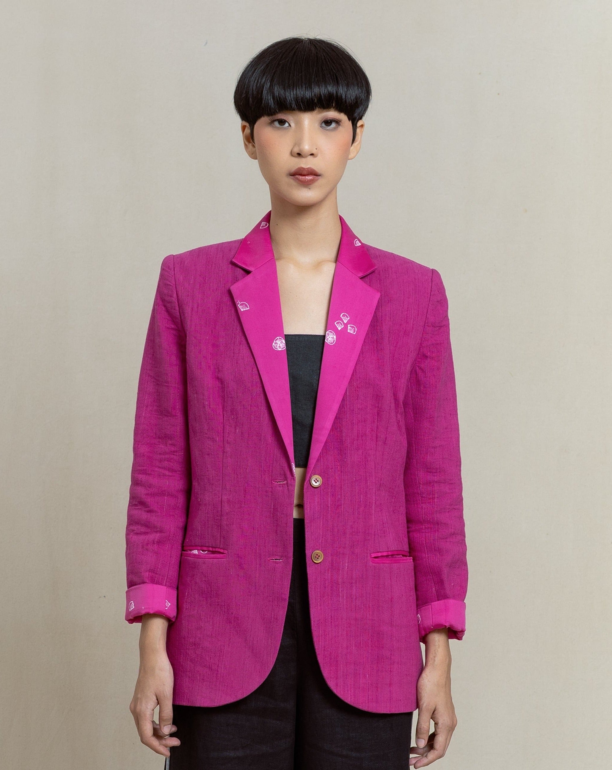 blazer, batik blazer, pink blazer, women's blazer, women's fashion, naturally dyed