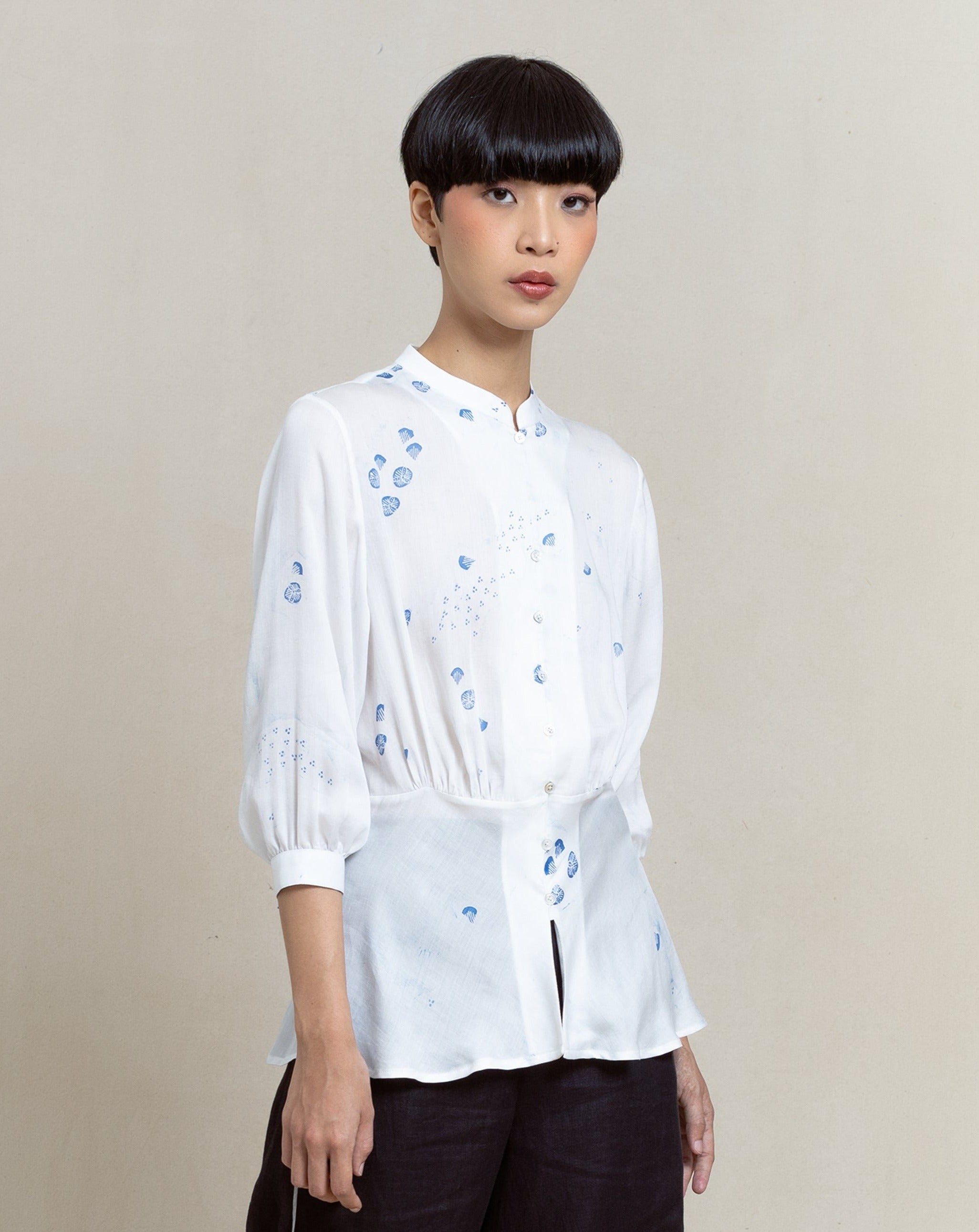 batik top, batik blouse, women's fashion, natural dye,  pleated top