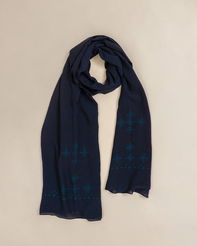 Unisex Indigo Long Scarf – Lightweight Hand-Dyed Cotton